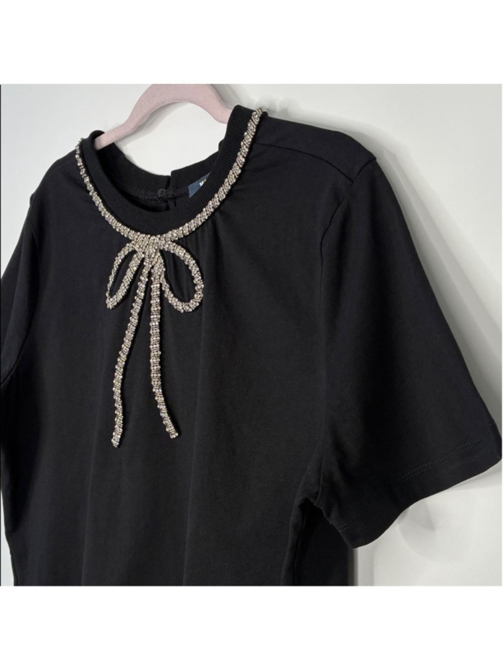 Anthropologie Mave Rhinestone Tee Black with Rhinestone Bow Detail Size L #0043 - Picture 4 of 17